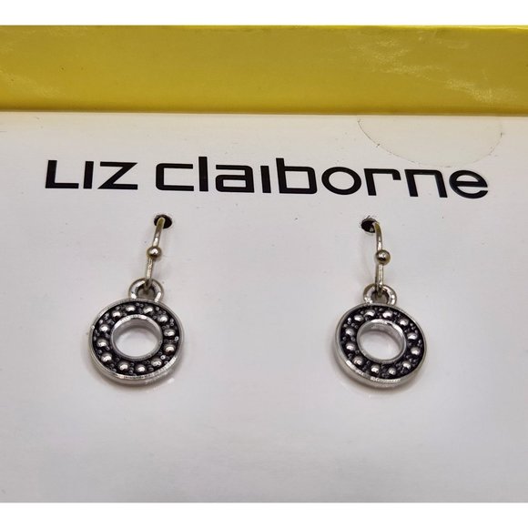 Nw In Box Liz Claiborne Earrings French Wires Silver Circles Petite - Picture 3 of 5